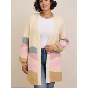 Torrid Women's Cream Sunrise Sunset Stripe Cardigan Sweater Size 1 Boho Cozy